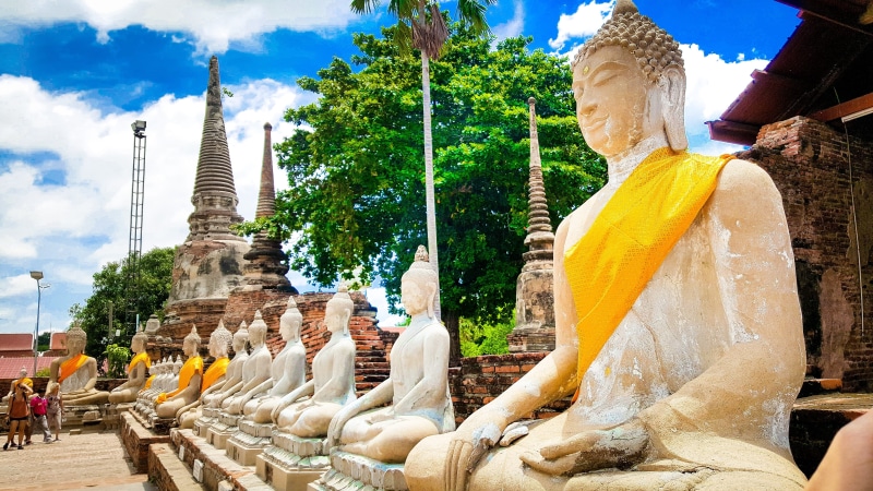 Buddha, sky, tempel, belief, art and craft, architecture, Thai, Ayutthaya, built structure, no people, place of worship, male likeness, statue, spirituality