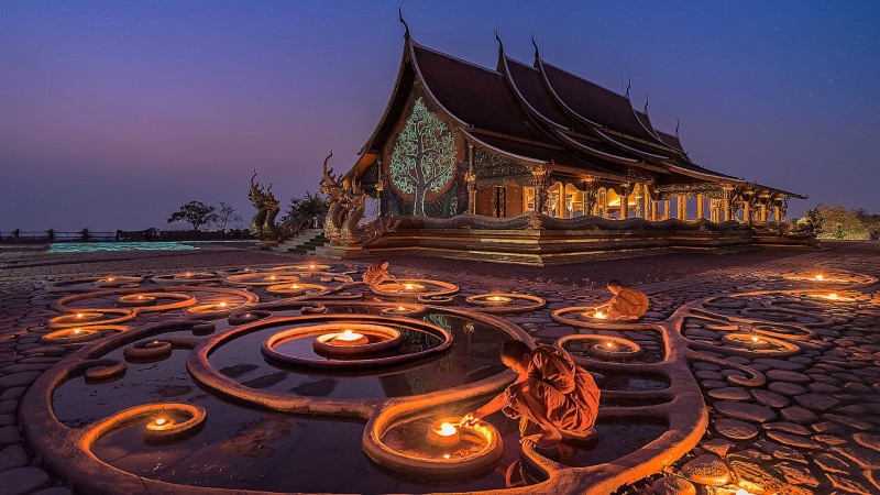 thailand, built structure, travel, history, landscape, buddhist, tourism, evening, building, religion, nature, the past, temple, building exterior, illuminated