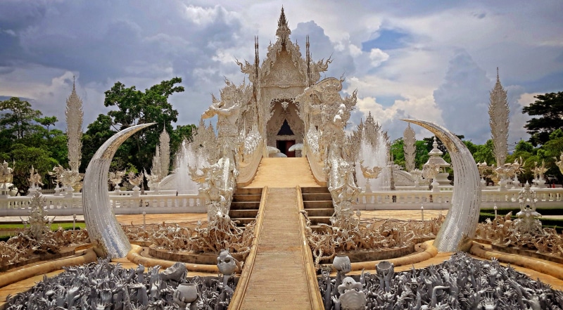 sky, sculpture, thailand, religion, belief, the past, 2K, architecture, solid, cloud - sky, plant, spirituality, place of worship, day, built structure