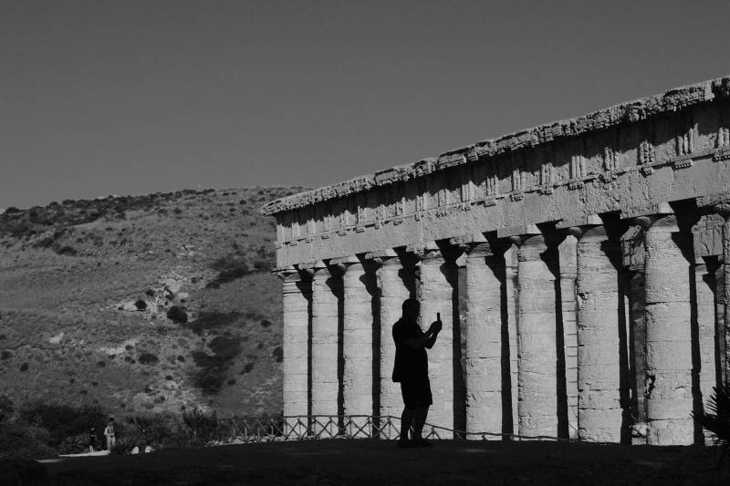 day, ruins, ancient, segesta archaeological area, calatafimi, sky, selfie, built structure, nature, one person, archaeology, 5K, rear view, architectural column