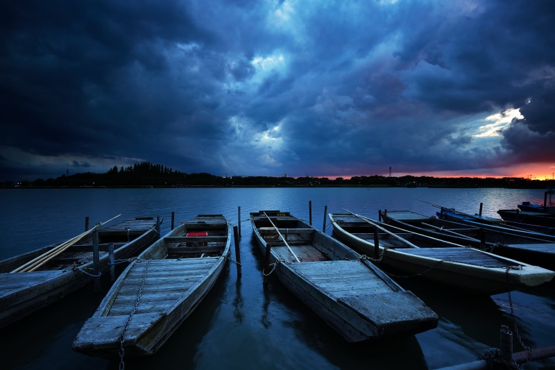 body, row boats, Kawagoe, five, sunset, brown, dusk, boats, 日本, body of water, sky, row, jetty, Calm Before the Storm, Canon, nature, tranquil Scene, clouds