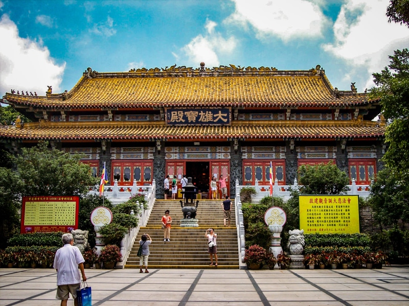 nature, temple, shrine, sky, pagoda, chinese, built structure, day, tourism, china, housing, hong kong, po lin monastery, lantau island, architecture, island