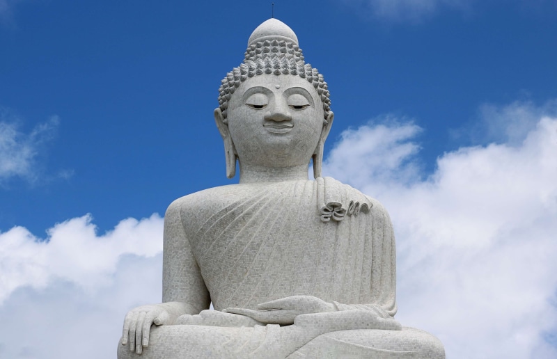 sky, cloud - sky, representation, male likeness, nature, spirituality, creativity, sculpture, place of worship, fine art statue, buddhism, buddha statue