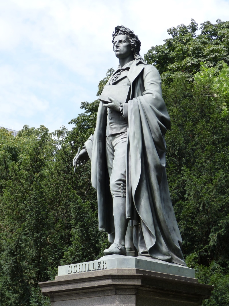 outdoors, man of letters, nature, monument to schiller, sky, human representation, Schiller, tree, book, no people, schiller, art and craft, representation