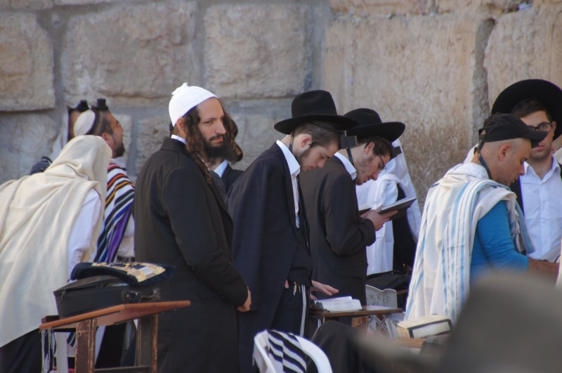 jewish, clothing, judaism, historical, outdoors, jew, front, adults only, architecture, religious, built structure, real people, standing, wailing wall