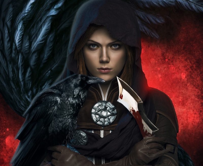 beautiful woman, 1080P, blood, evil, girl, indoors, hood, beauty, one person, dagger, red, make-up, young women, fashion, women, portrait, clothing, glamour