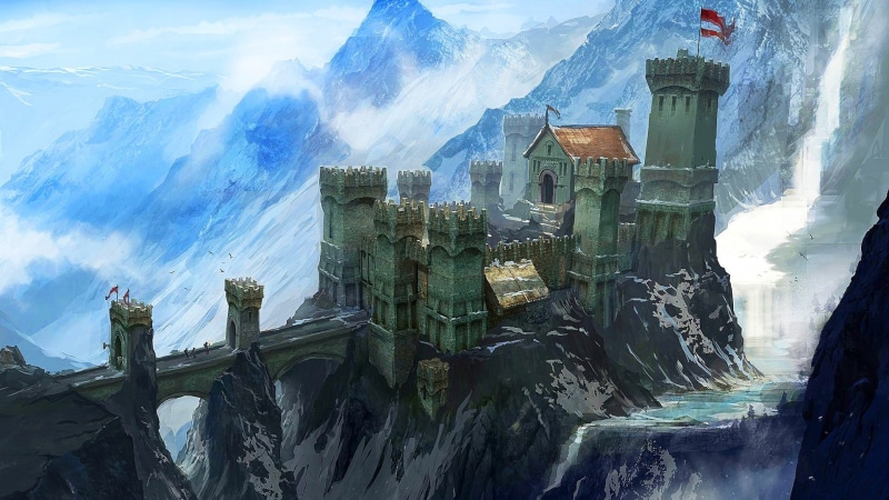 the Inquisition, Century of the dragon, Frostback Mountains, Dragon Age 3, 1080P, The celestial fortress, Skyhold, Dragon Age 3: Inquisition, Frosty mountains