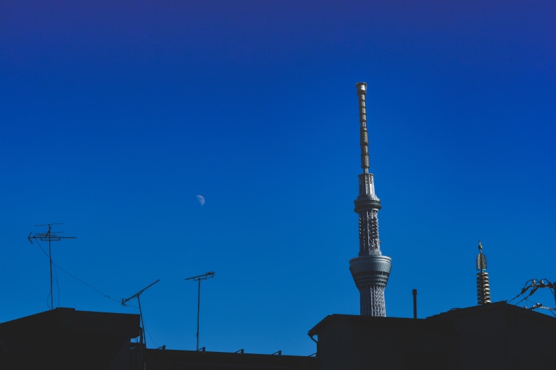 skytree, 5K, asakusa, connection, communication, tower, travel photography, low angle view, technology, house, blue, houses, spire, japan, streetphotography