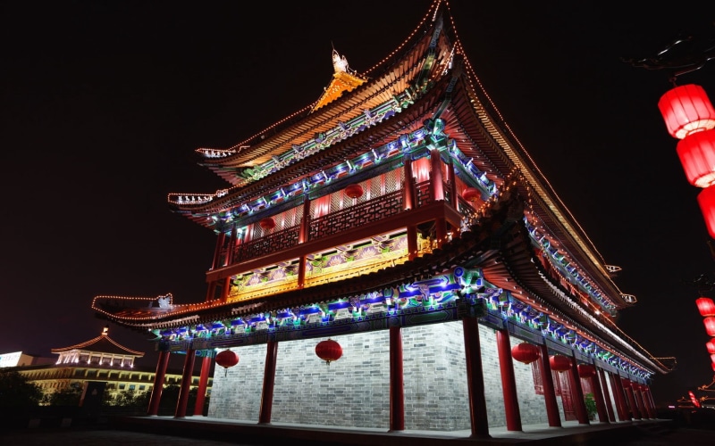 tourism, roof, outdoors, building Exterior, ancient, pagoda, night, no people, lighting equipment, gate, cultures, famous Place, travel Destinations, decoration