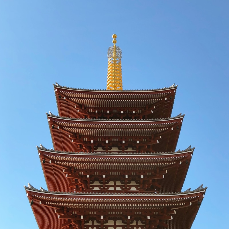 spire, blue, sensō-ji, place of worship, sensoji, spirituality, japan, asakusa, architecture, 2K, religion, clear sky, travel, low angle view, sky, ornate