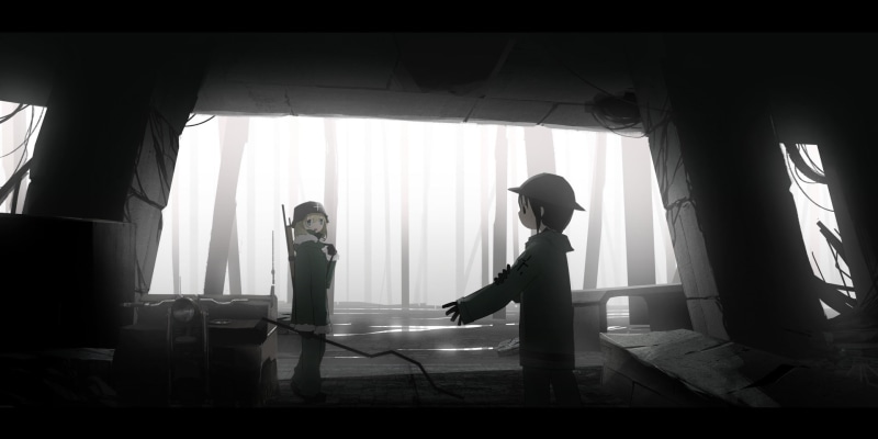 curtain, Anime, child, window, real people, two people, boys, indoors, 1080P, day, men, childhood, Chito (Girls Last Tour), females, people, side view