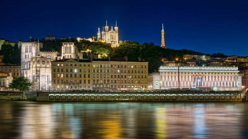 Basilique Notre Dame de Fourviere, Basilica of Notre-Dame de Fourviere, building, the rhône river, 1080P, promenade, France, Lyon, Rhone River