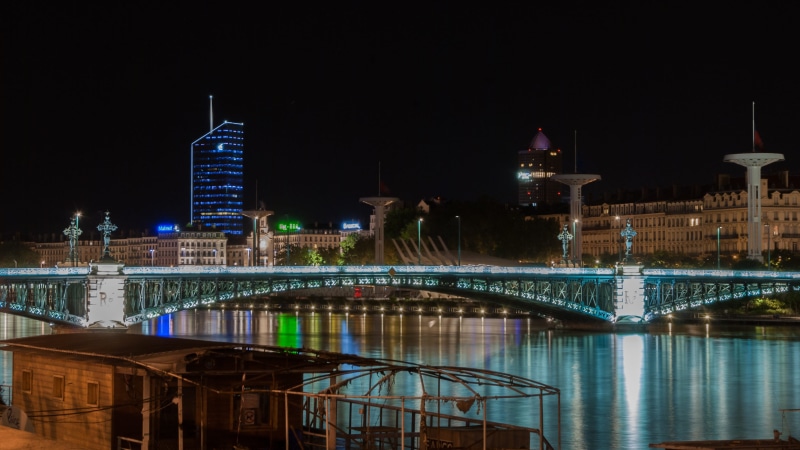 musée, musee, modern, lyon, night, bridge, river, cityscape, nightlife, reflection, nuit, nature, architecture, building, confluence, quai docteur gaieton