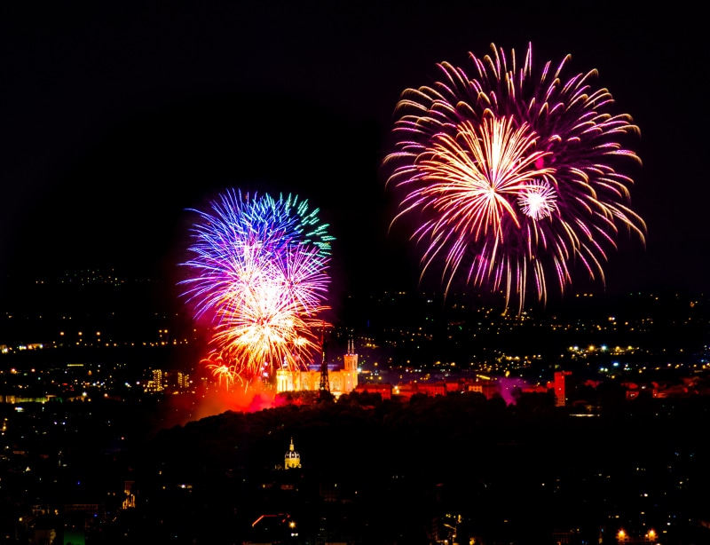 bastille day, entertainment event, outdoors, explosion, sparks, church, illuminated, exploding, long exposure, firework display, 14 juillet, no people