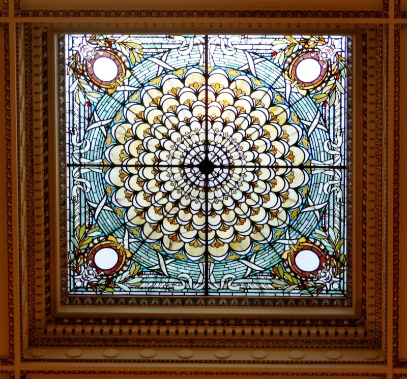 geometric shape, jefferson building, big room, creativity, multi colored, built structure, ceiling window, window, floral pattern, background, washington