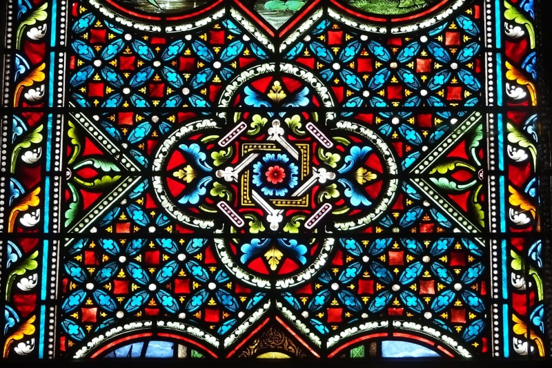 close-up, art and craft, tourist site, middle ages, floral pattern, floral, stained glass, multi colored, ornate, former, full frame, brittany, stained glass windows
