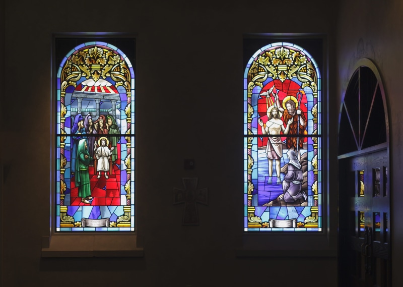 arch, god, stained glass, religion, representation, christianity, religious, christian, church, bible, catholic, faith, indoors, female likeness, human