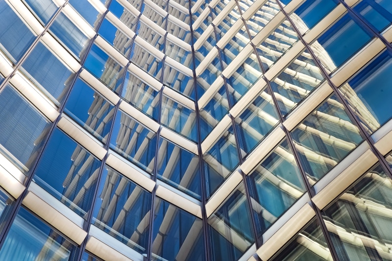 photo, architecture, city, sky, illuminated, glass, modern high rise building, ceiling, glass front, urban, no people, 4K, modern home, light, outdoors