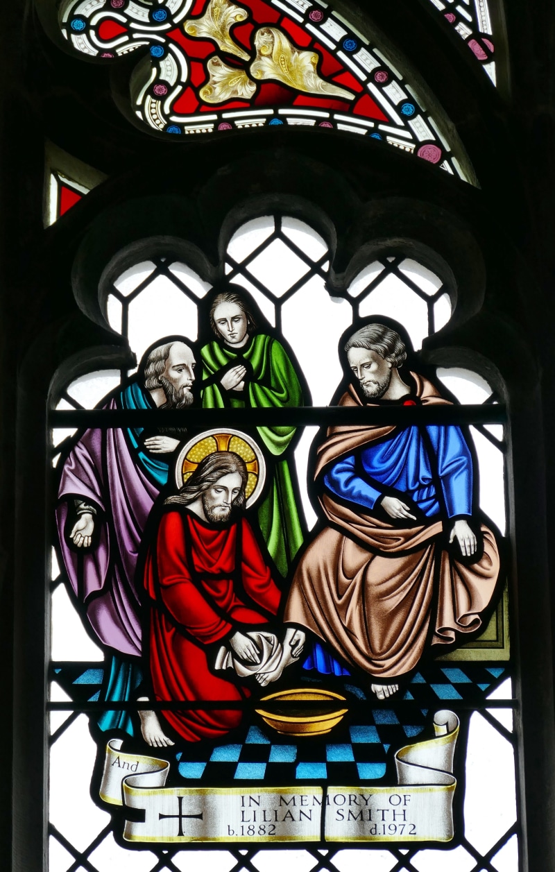 feet, wash, art and craft, church window, no people, glass, spirituality, representation, indoors, church, humility, england, image, stein, ornate, christian