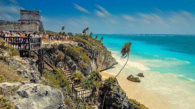 no people, formation, land, maya, Mexico, beach, palma, sky, day, outdoors, palm trees, holidays, body, tourism, holiday, building exterior, 1080P, ocean