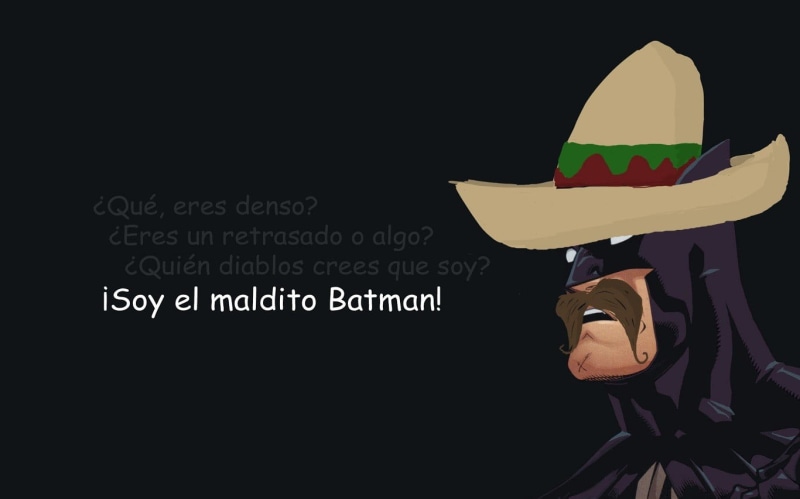 Batman, western script, studio shot, mexican, 720P, overlay, illustration, board, representation, still life, hat, creativity, Spanish, simple background