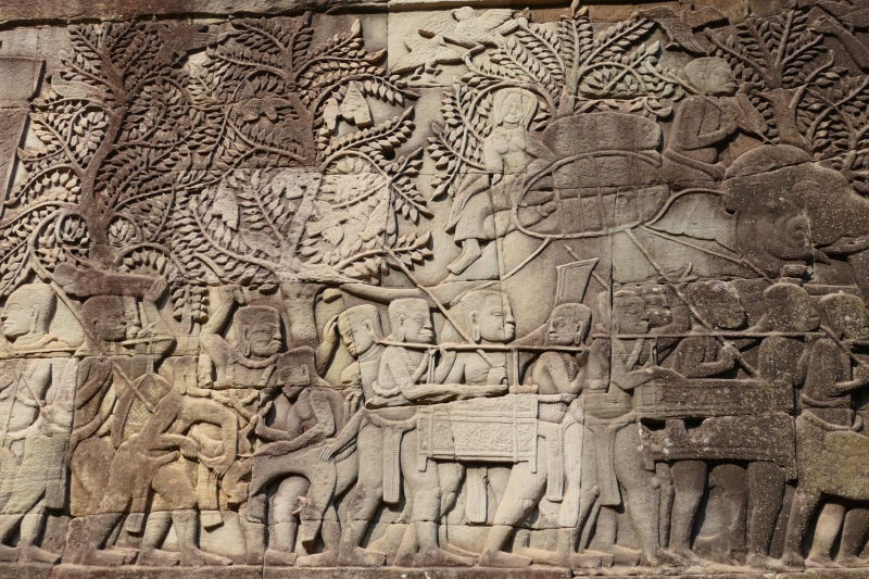 temple complex, building, angkor thom, carving - craft product, monument, history, ancient, no people, spirituality, relief, bas relief, place of worship