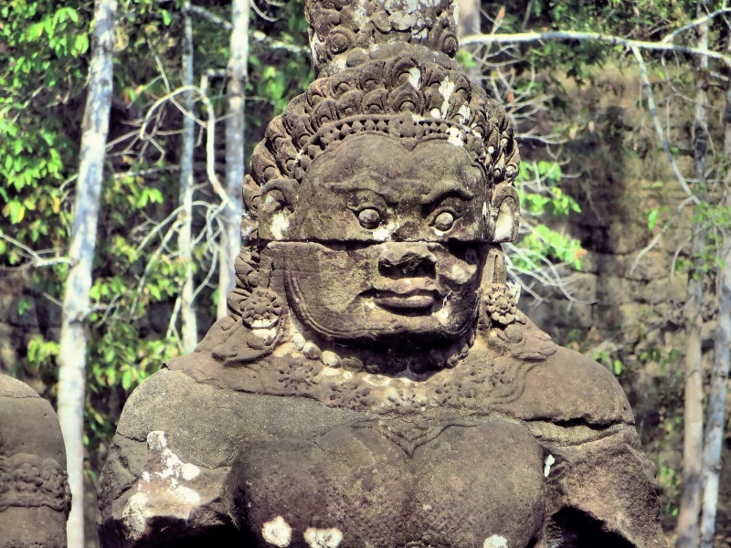 day, art and craft, no people, 4K, spirituality, carving, Angkor, representation, statues, close-up, sculptures, statue, religion, tree, ancient, Bayon