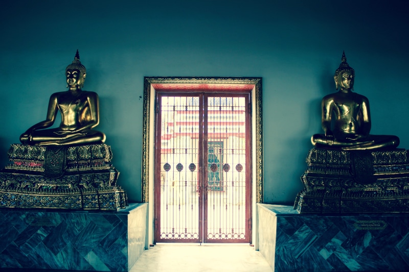 iron gate, meditation, built structure, grid, temple, shrine, old, buddhist, indoors, palace, statue, thailand, faith, bars, representation, no people