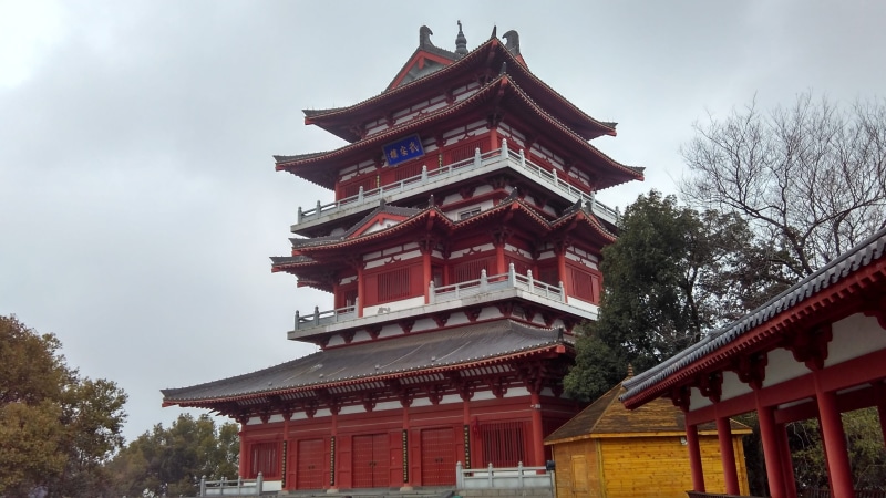 chinese ancient architecture, shrine, religion, the red bars, Building, travel destinations, tree, no people, architecture, outdoors, belief, building exterior