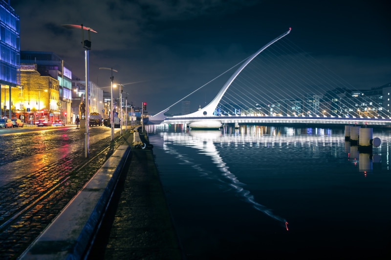 cloud - sky, beckett, built structure, samuel beckett bridge, modern, 2K, architecture, city, outdoors, river, no people, dublin, night, nature, transportation