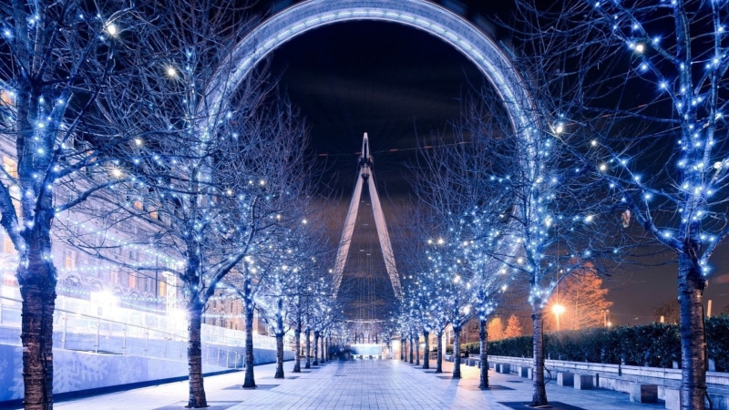 bare tree, winter, illuminated, white, tree, plant, path, London, nature, trees, christmas, sky, christmas lights, travel destinations, no people, architecture