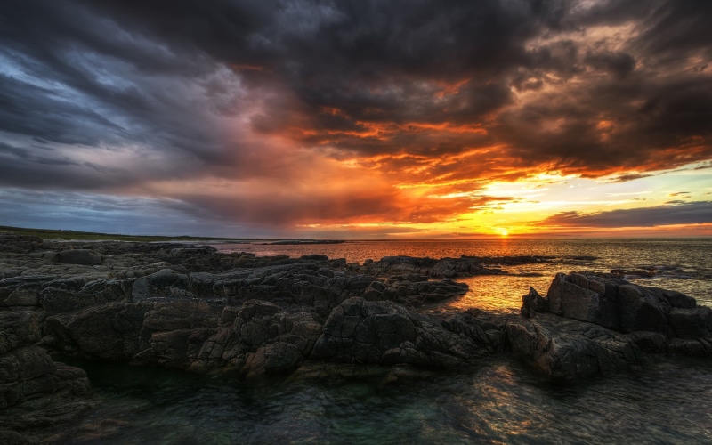 Donegal, Beach, Clouds, 1080P, Ireland, Sunset, Sea, County, Rocks