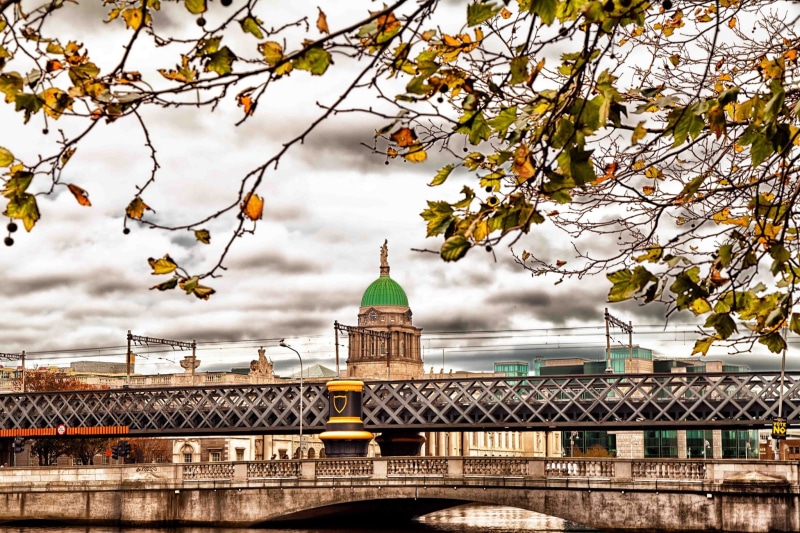 branches, bridge, Ireland, beige, Autumn, dome, concrete, green, 1080P, leaves, top, Dublin