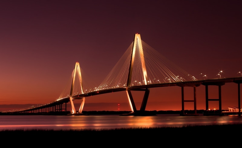 nature, architecture, engineering, long, sky, 2K, suspension bridge, River, Others, beige, arthur ravenel jr. bridge, water, connection, transportation