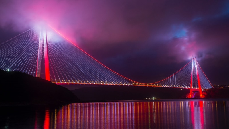 lights, Istanbul, 1080P, Yavuz Sultan Selim Bridge, Turkey, pink, bridge, night