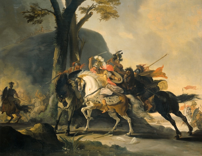 battle, Alexander the Great in battle with the Persians at the grani, Cornelis Trost, 1080P, history, canvas, oil, picture