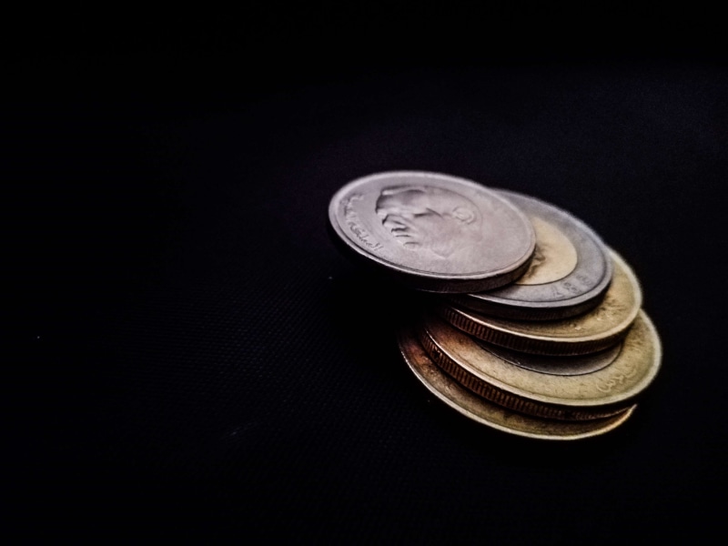 no people, single object, indoors, economy, stack, two objects, silver colored, money making, wealth, finance, 4K, high angle view, still life, close-up
