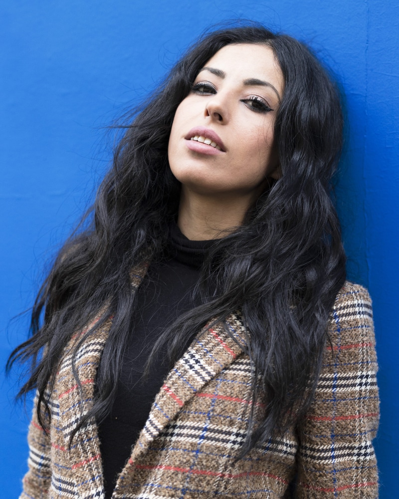 hairstyle, girl, arabic, looking at camera, women, headshot, blue, black hair, long hair, beauty, one person, young adult, fashion, 4K, muslim woman, portrait