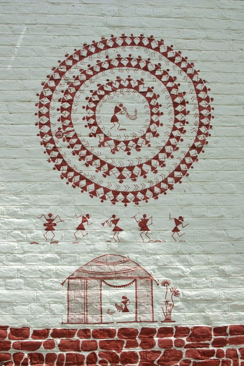 Etno, shape, red, pattern, number, Warli, symbol, backgrounds, built structure, drawing - art product, art and craft, brick, craft, geometric shape, Wall