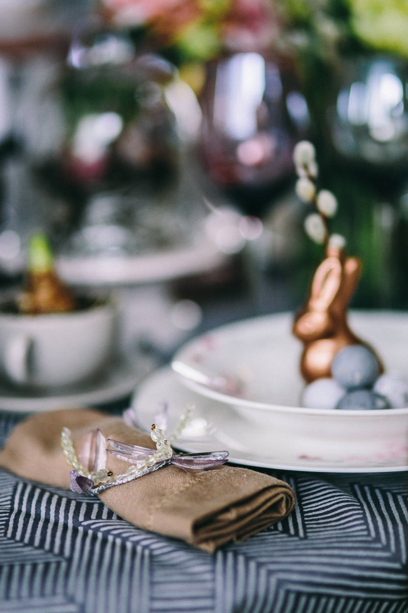 table, indoors, grey, easter, decorated, food, plate, Round, close-up, place setting, fork, kitchen utensil, selective focus, focus on foreground, motifs