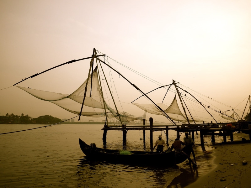 group, sepia, water, mode of transportation, moored, tradition, sunset, cochin, lifestyle, beauty in nature, men, sky, boats, photography, chinese, fishing nets