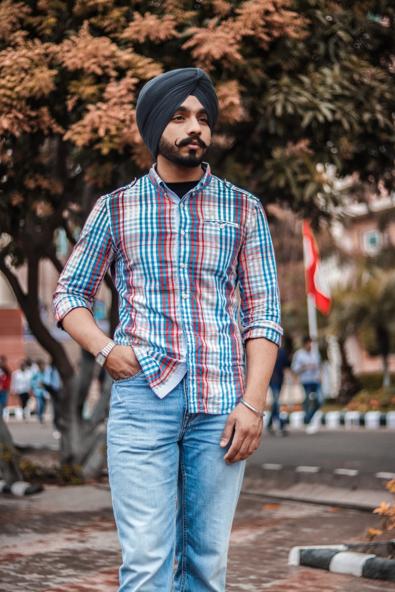 shirt, cap, hat, focus on foreground, men, poses, real people, eos, pants, sikh, fashion, front view, 5K, portrait, casual clothing, leisure activity