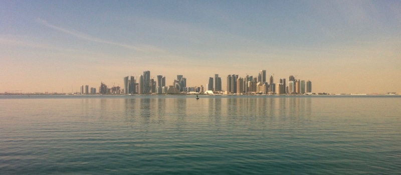 built structure, financial district, sea, middle east city, travel destinations, body, city near water, near, Doha, residential district, skyscraper, building