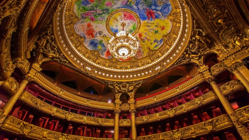 1080P, Marc Chagall, chandelier, France, Paris, the ceiling, painting, Opera Garnier, theatre