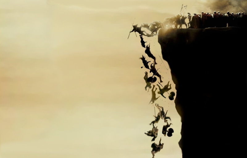 illustration, cloud - sky, creativity, Movie, low angle view, spirituality, 300, animal, representation, sunset, nature, falling, no people, cliff, art and craft