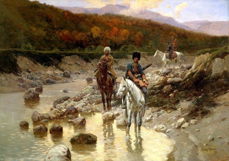 group Of Animals, landscape, people, horse, picture, mountain, herd, mammal, nature, ride, lifestyles, painting, river, lake, day, domestic animals, stream - flowing water