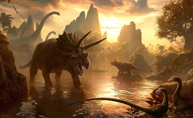sunlight, animal themes, nature, group of animals, animal wildlife, sky, sunset, animals in the wild, mammal, Triceratops, plant, assorted, 720P, Dinosaur