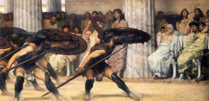 A Pyrrhic Dance, Lawrence Alma-Tadema, painting, 2K, classic art