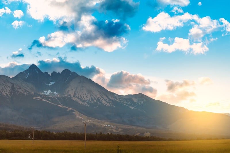 blue, clouds, mountains, bright, sunset, nature, sunlight, snowcapped mountain, scenics - nature, beauty in nature, travel, landscape, winter, 5K, no people