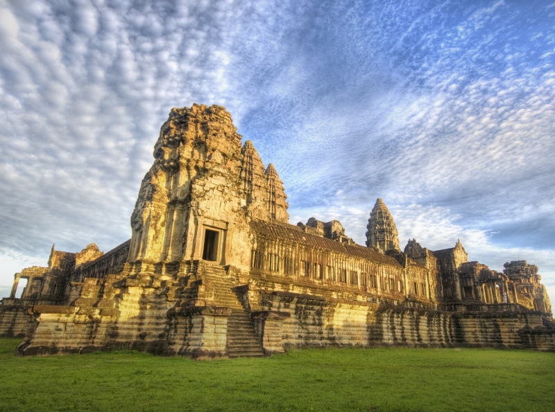 place of worship, angkor, ruined, ancient, ancient civilization, built structure, building exterior, outdoors, grass, travel destinations, the past, building